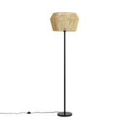 Golvlampa-svart-med-beige-pappersrepskärm-50/50/30---Simplo