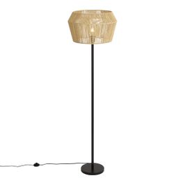 Golvlampa-svart-med-beige-pappersrepskärm-50/50/30---Simplo
