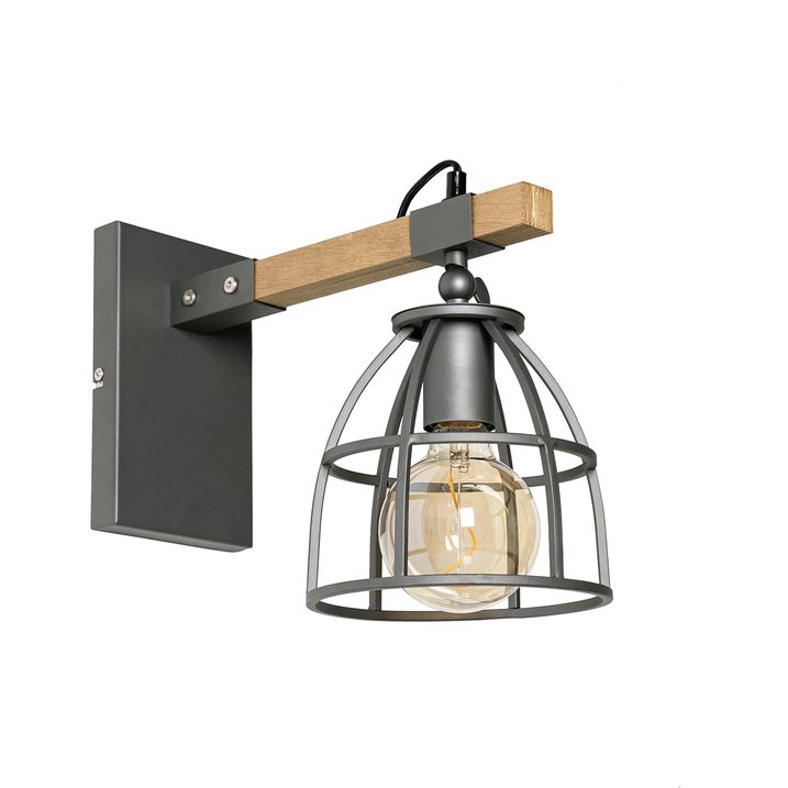Industrielle Wandleuchte dunkelgrau mit Holz verstellbar - Arthur