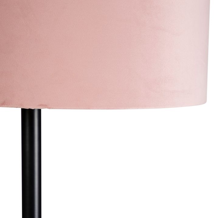 Lampă de podea neagră cu abajur din catifea roz cu auriu 40 cm - Simplo