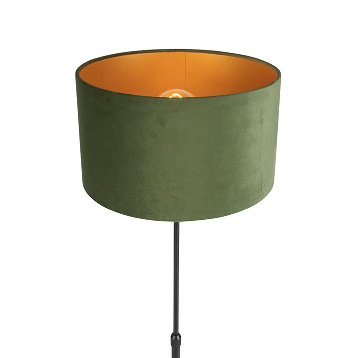 Podna lampa crna sa plišanim abažurom zelene boje sa zlatom 35 cm - Parte