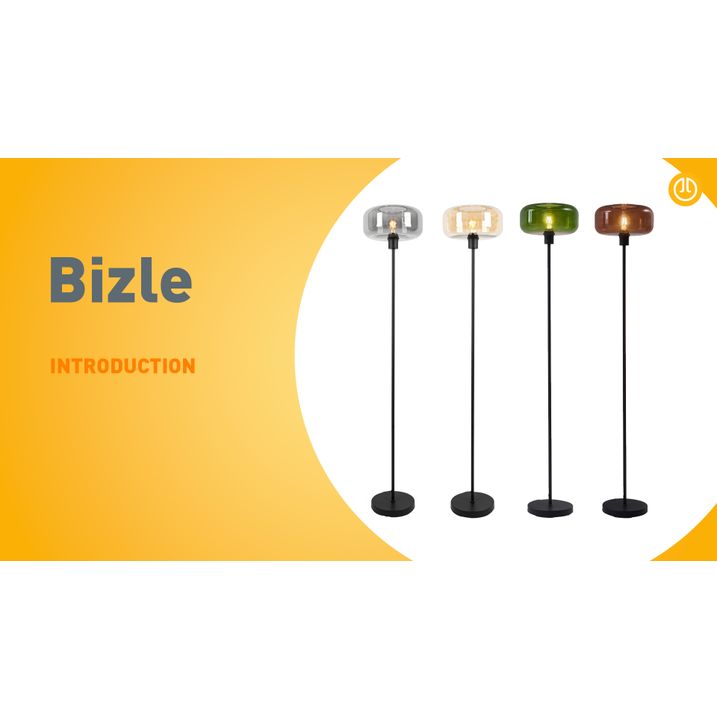 Schwarze Art-Deco-Stehleuchte mit Rauchglas - Bizle