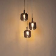 Lampada-a-sospensione-di-design-nera-con-vetro-oro-e-fumé-3-luci---Zuzanna