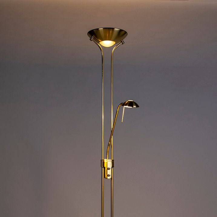 Floor Lamp Gold with Reading Lamp Incl. LED and Dimmer - Diva 2