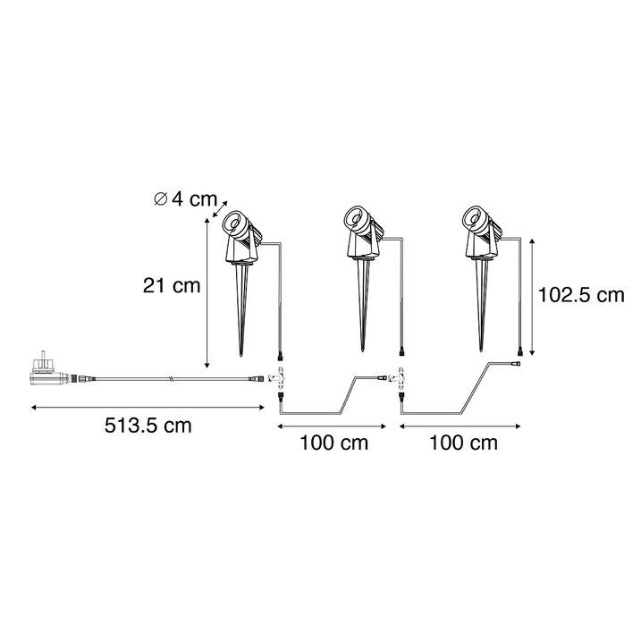 Système 12V noir 7m avec 3 spots à piquer avec LED IP44 - Voltaire Pico