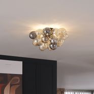 Designové-stropní-svítidlo-černé-s-jantarovým-a-kouřovým-sklem-6-světel---Uvas