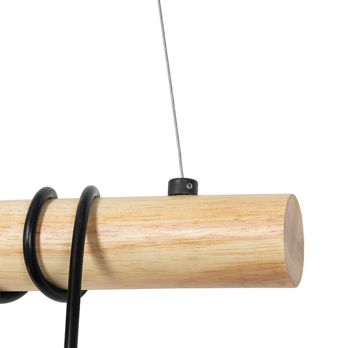 Landelijke hanglamp zwart met hout 3-lichts - Dami Frame