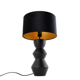 Dizajnerska-Stolna-Lampa-Crni-Velur-Abazur-Crna-sa-Zlatom-35-cm---Alisia
