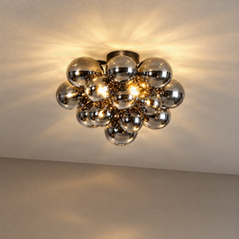 Candeeiro de teto design preto com vidro fumê 6 luzes - Uvas