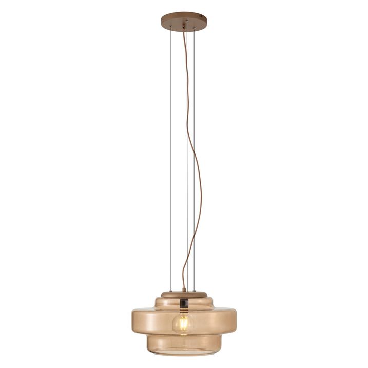 Lampă suspendată retro bronz închis cu sticlă chihlimbarie - Barb
