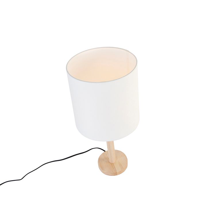 Rustikální stolní lampa dřevěná s bílým stínítkem - Mels
