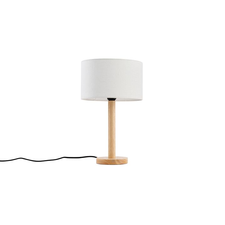 Stolní lampa dřevěná s oválným lněným stínidlem bílá 25cm - Mels