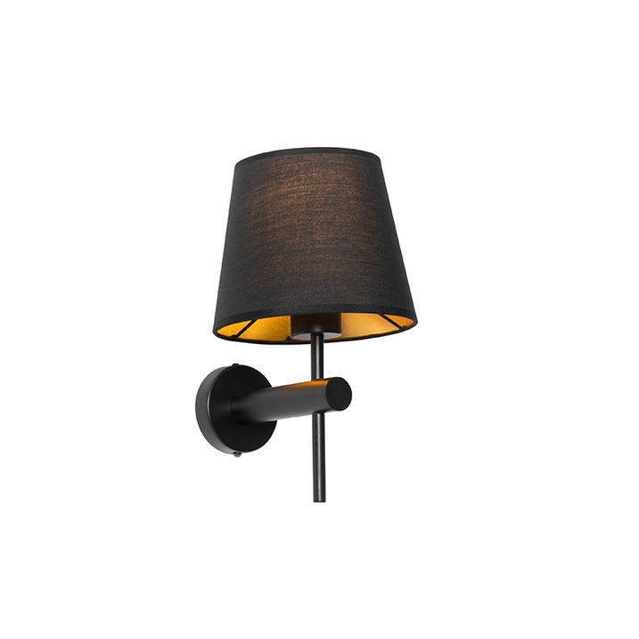 Moderne wandlamp zwart incl. kap met gouden binnenkant - Pluk