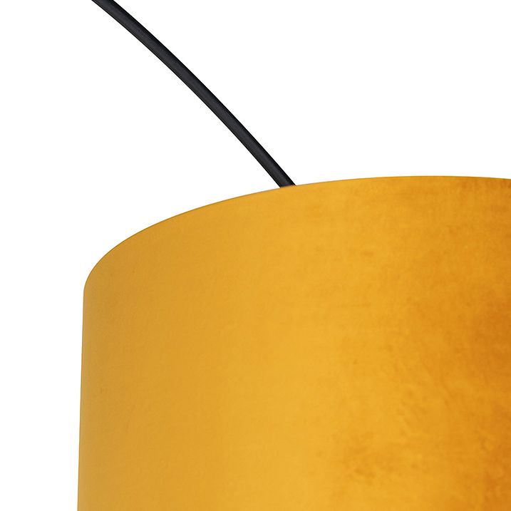 Lampă cu arc neagră cu abajur din catifea galben muștar cu auriu 50 cm - XXL