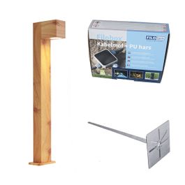 Aussenleuchte Aluminium mit Holzaufdruck mit Erdspieß und Kabelverschraubung 65cm IP44 - Baleno