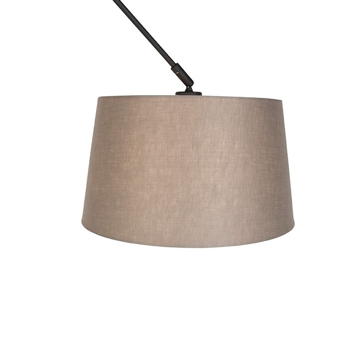 Hängelampe schwarz mit Leinen-Schirm taupe 35 cm - Blitz