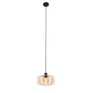Art-Deco-pendellampa-svart-med-bärnstensglas---Bizle