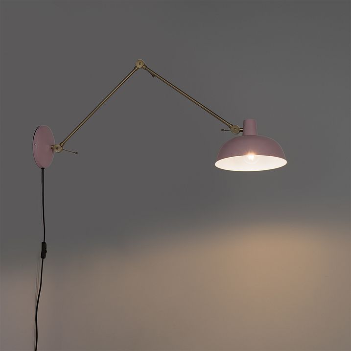 Retro zidna lampa čelična roze sa bronzom - Milou