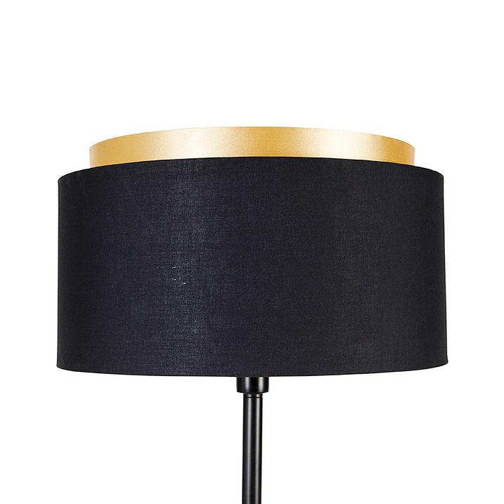Lampada da terra moderna nera con paralume nero con interno oro - Simplo