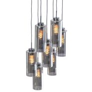 Art-Deco-piekaramā-lampa-melna-ar-dūmu-stiklu-7-gaismām---Laura