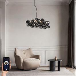 Lámpara colgante inteligente negra con cristal ahumado 8 luces con Zigbee G9 - Uvas