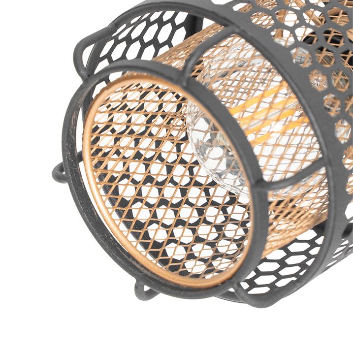 Plafón de diseño negro con dorado 3-luces redondo - Noud