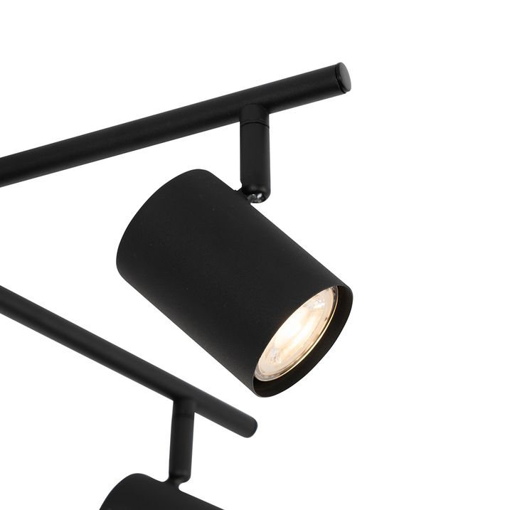 Plafonnier noir avec bois 5 lumières réglables rectangulaires - Jeana