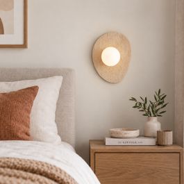 Japandi wandlamp naturel steen organisch met opaal glas - Josie