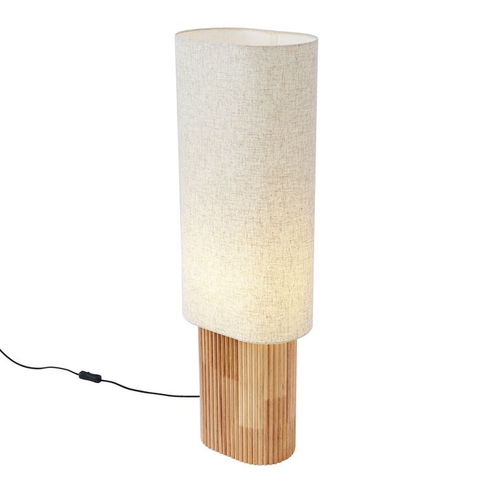 Japandi stoječa svetilka lesena z lanenim senčilom 90cm - Lamel