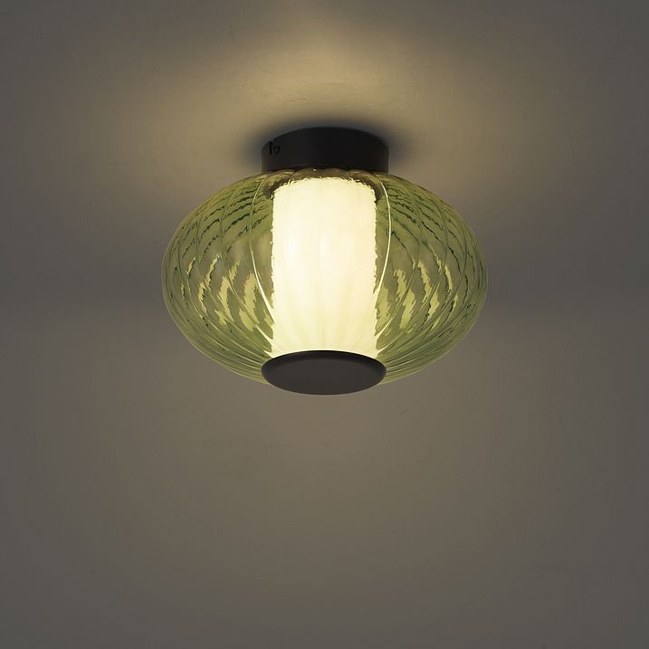 Dizajnerska stropna svetilka črna 28 cm z zelenim steklom vključno z LED 3-stopenjsko zatemnilna - Margherite