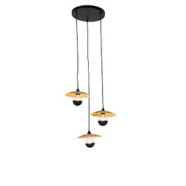 Rūtaina piekaramā lampa melna ar virvi 3 gaismām - Leia