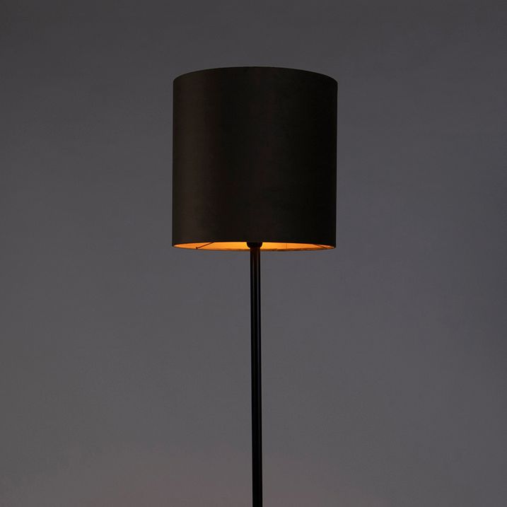 Gulvlampe sort med taupe og gull fløyels skjerm 40 cm - Simplo