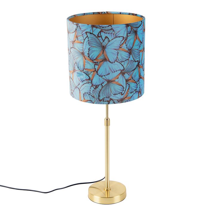 Stolná lampa zlatá/mosadzná s tienidlom z zamatu s motívom motýľov 25 cm - Parte