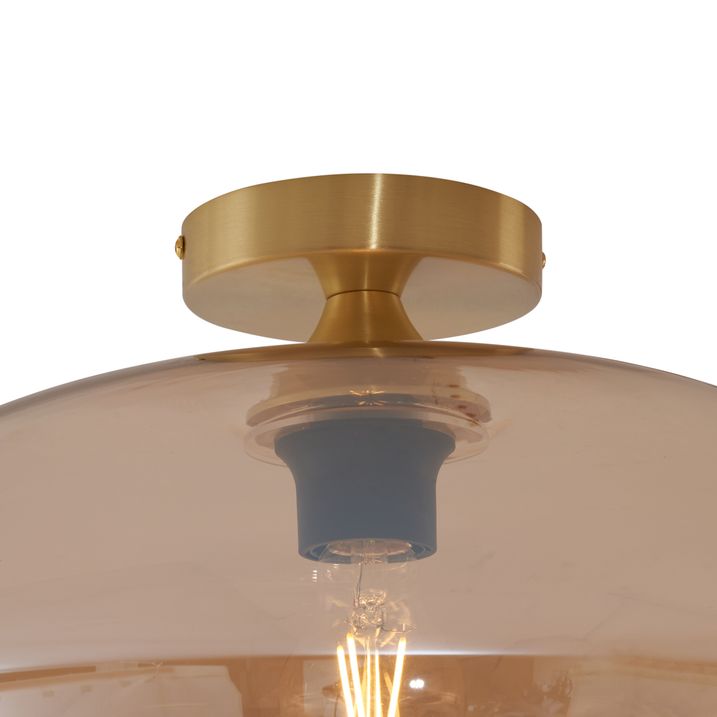 Art Deco loftslampe messing med ravfarvet glas 40 cm - Busa