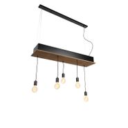 Landelijke-hanglamp-zwart-met-hout-5-lichts---Flair