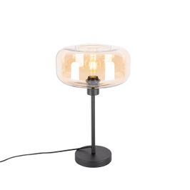 Stolní-lampa-v-art-deco-stylu-černá-s-jantarovým-sklem---Bizle