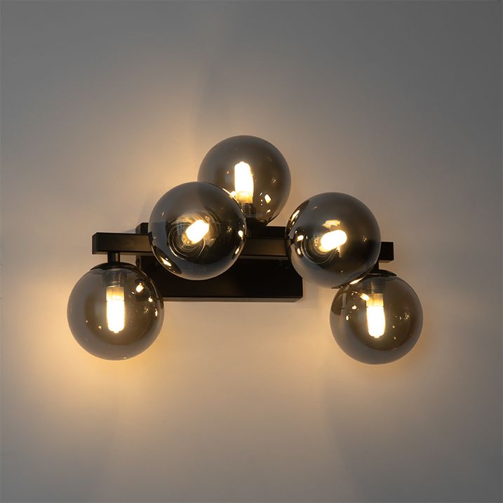 Moderní nástěnná lampa černá s kouřovým sklem 5-světlo - Bianca