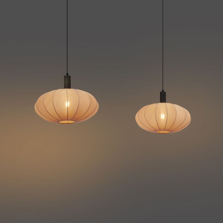 Japandi viseća lampa crna sa smeđim platnenim sjenilom 2-svjetla - Bida