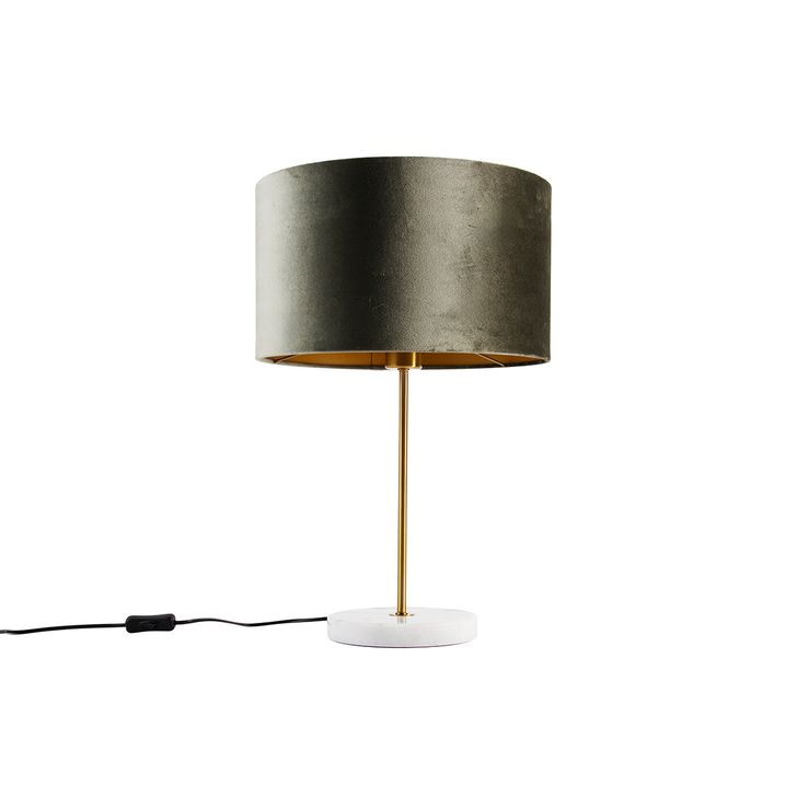 Stona lampa mesingana sa zelenim somotskim abažurom 35cm - Kaso