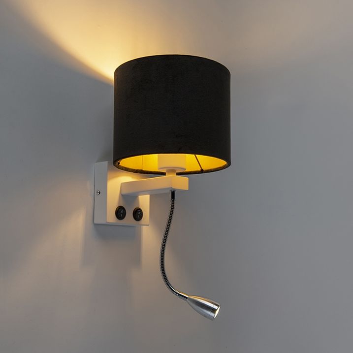 Moderne Wandleuchte weiss mit schwarzem Samt-Schirm - Brescia