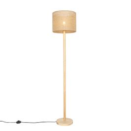 Landelijke-vloerlamp-hout-met-linnen-kap-naturel-32-cm---Mels