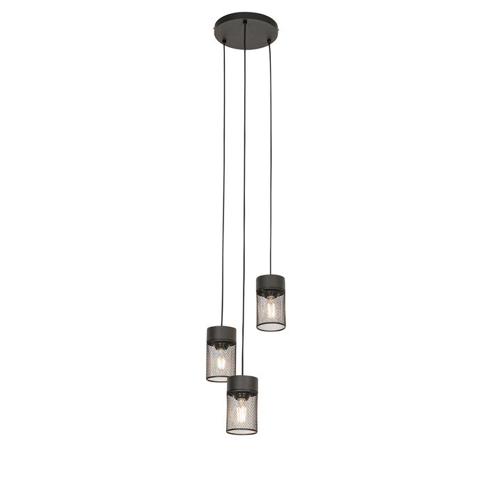 Candeeiro de suspensão industrial preto 3 luzes - Jim