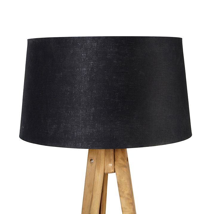 Rustikálny trojnohý vintage drevený s tienidlom z ľanu čierny 45 cm - Tripod Classic