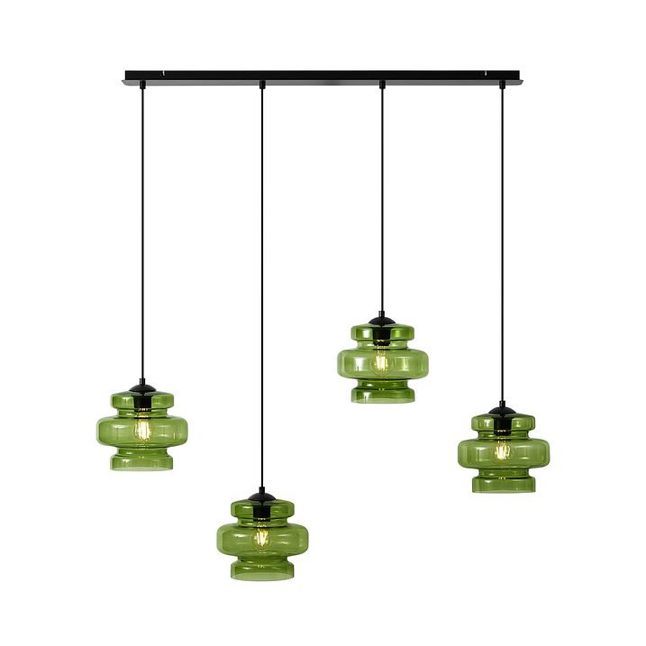 Suspension rétro noire avec verre vert 4 lumières - Denise