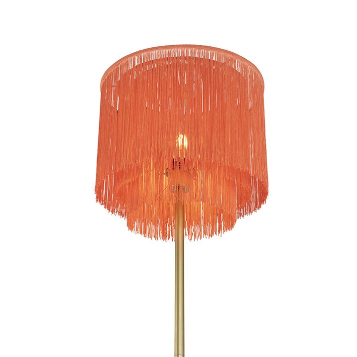 Oriental gulvlampe gull rosa skjerm med frynser - Franxa