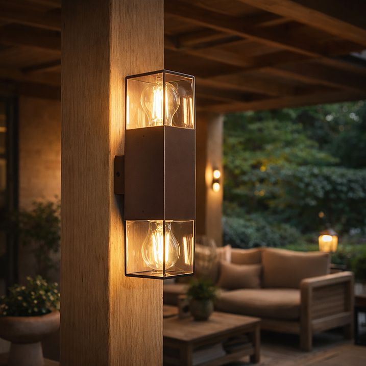Lampada da parete per esterni marrone ruggine con paralume fumé 2 luci IP44 - Danimarca