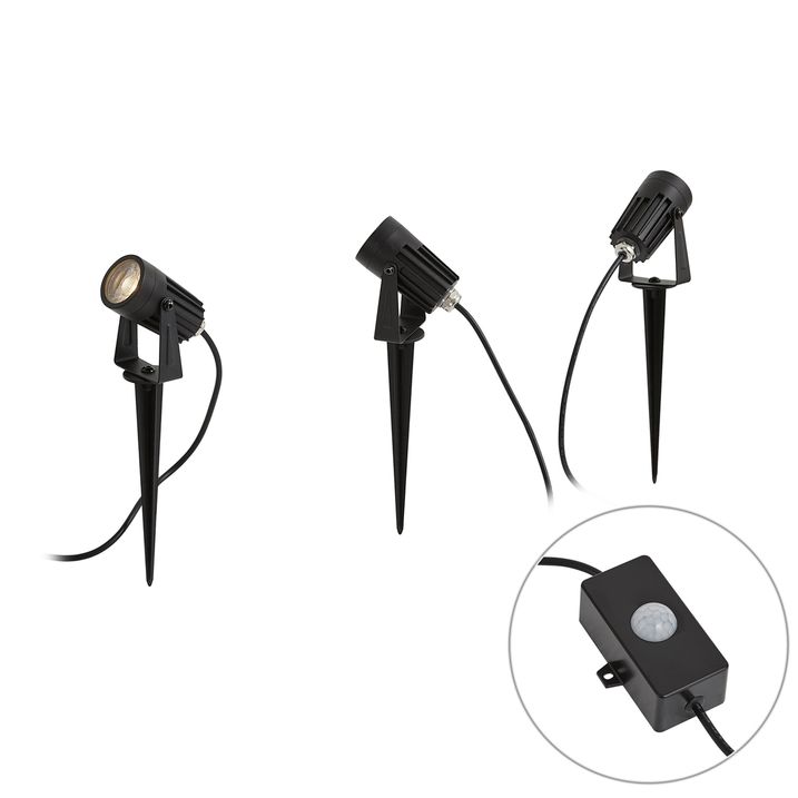 12V systeem zwart 8m met 3 prikspots incl. LED en bewegingssensor IP44 - Voltaire Pico