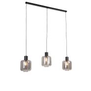 Lampada-a-sospensione-di-design-nera-con-vetro-fumé-3-luci-161,5-cm---Qara