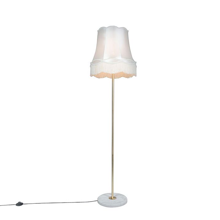 Candeeiro de pé retro em latão com abajur Granny creme 45 cm - Kaso