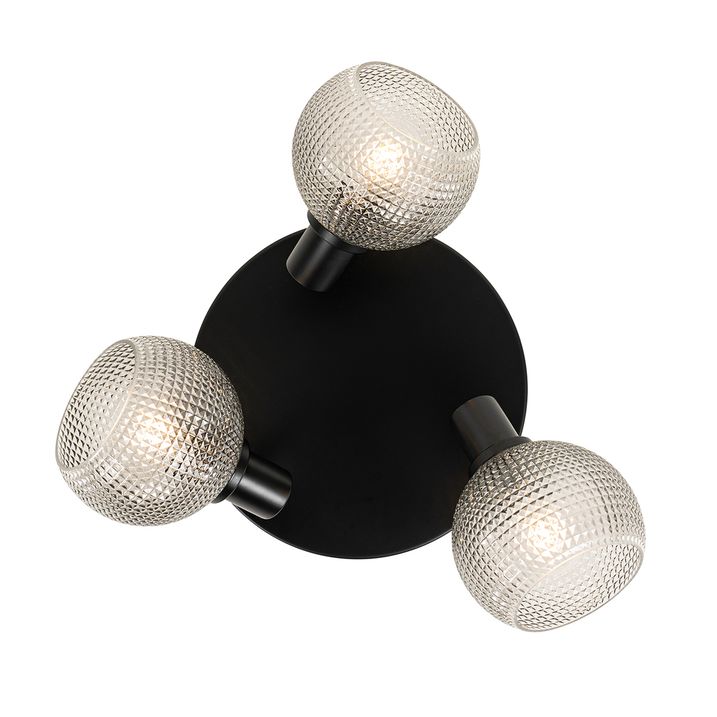 Design-Strahler schwarz mit Rauchglas 3-Licht rund - Chico